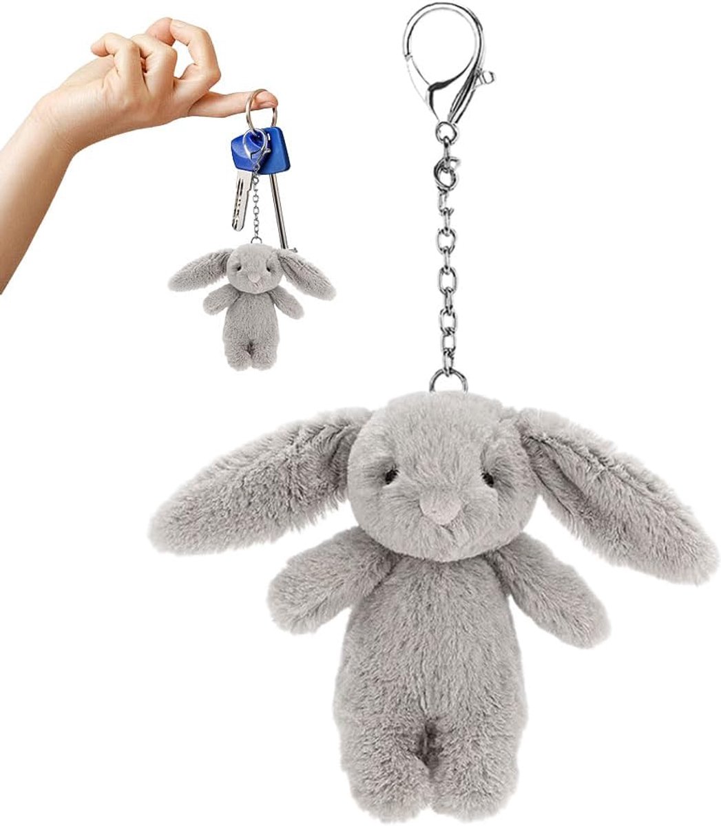 Pluche Haas Sleutelhanger, Grijze Konijn Sleutelhanger Met Gevulde Haas, 10 Cm, Voor Vrouwen En Meisjes, Cadeau Voor Verjaardag En Kerstmis