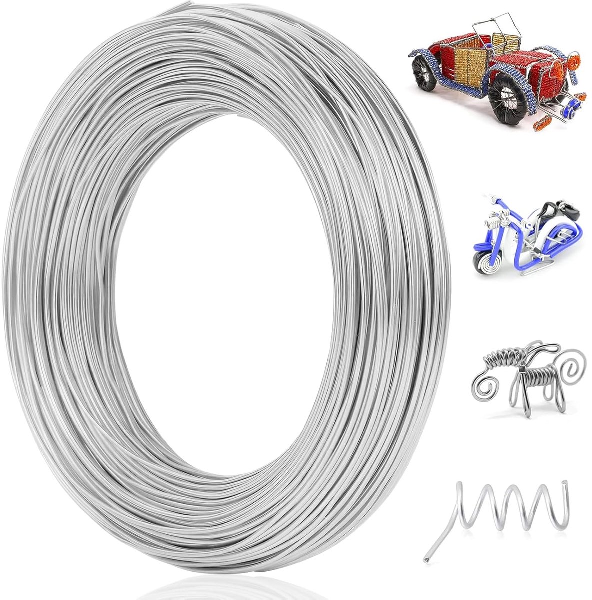 Draad, 1 mm x 60 m, draad voor knutselen, aluminium sieradendraad, aluminium draad, knutseldraad, zilverdraad om te knutselen, zachte binddraad voor doe-het-zelf sculpturen sieraden