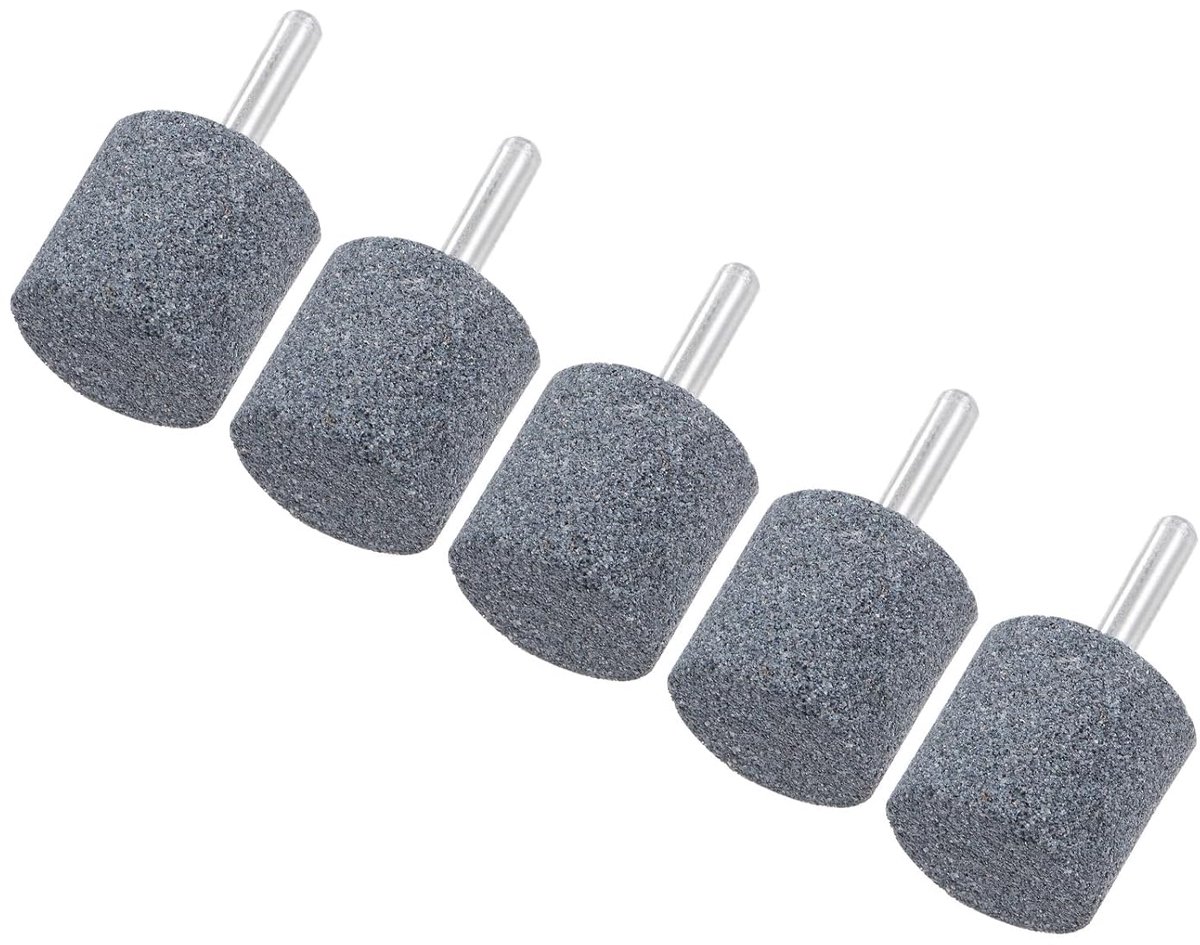 METERXITY 5 stuks gemonteerde slijpschijven, schacht 1/4 inch (6 mm) aluminium polijstgereedschap voor draaigereedschap, 30 mm diameter 80 korrel cilinder [grijs]