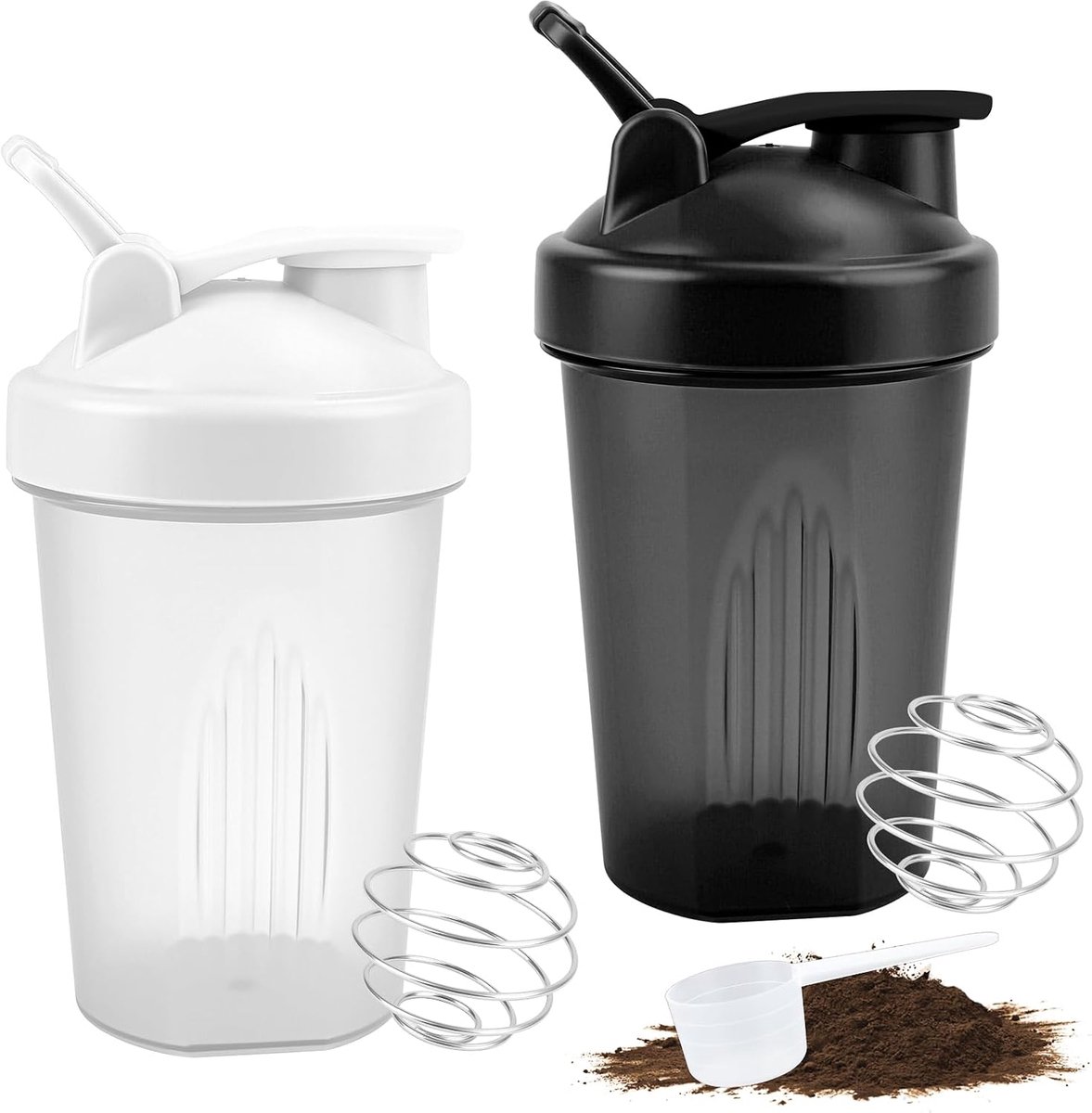 2 stuks eiwitshaker, 400 ml, waterdicht, BPA-vrij, voor eiwitdranken en voedingssupplementen (zwart + wit)