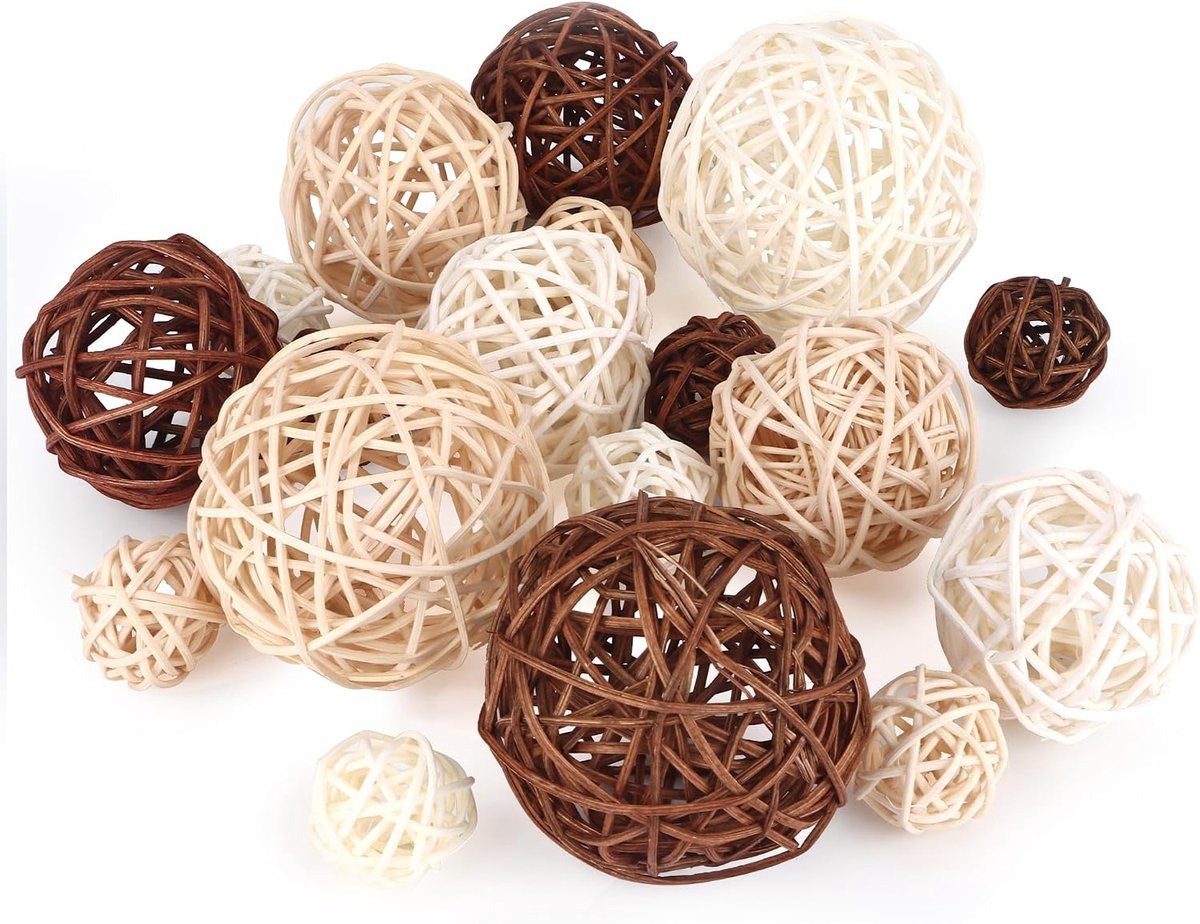 18 stuks decoratieve rotanballen, decoratieve ballen, rieten rotan bal, voor doe-het-zelf papegaaien, vogelspeelgoed, doe-het-zelf handwerk, bloemenversiering
