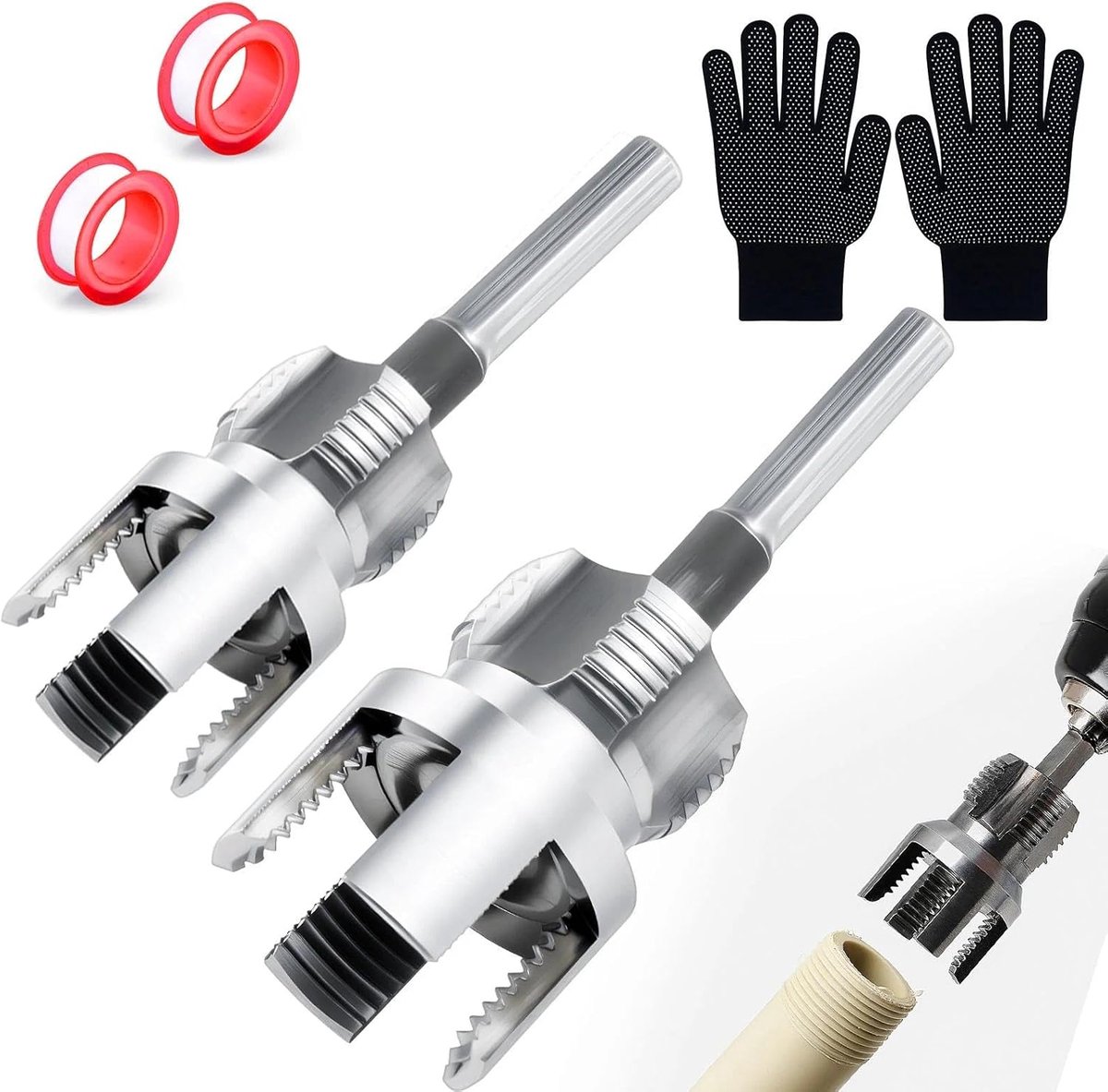 5 stuks buisdraadsnijders, geïntegreerd gereedschap voor het binnen- en buitendraadsnijden van buizen, geschikt voor 3/4 inch PVC/PPR-buizen en kunststof buizen