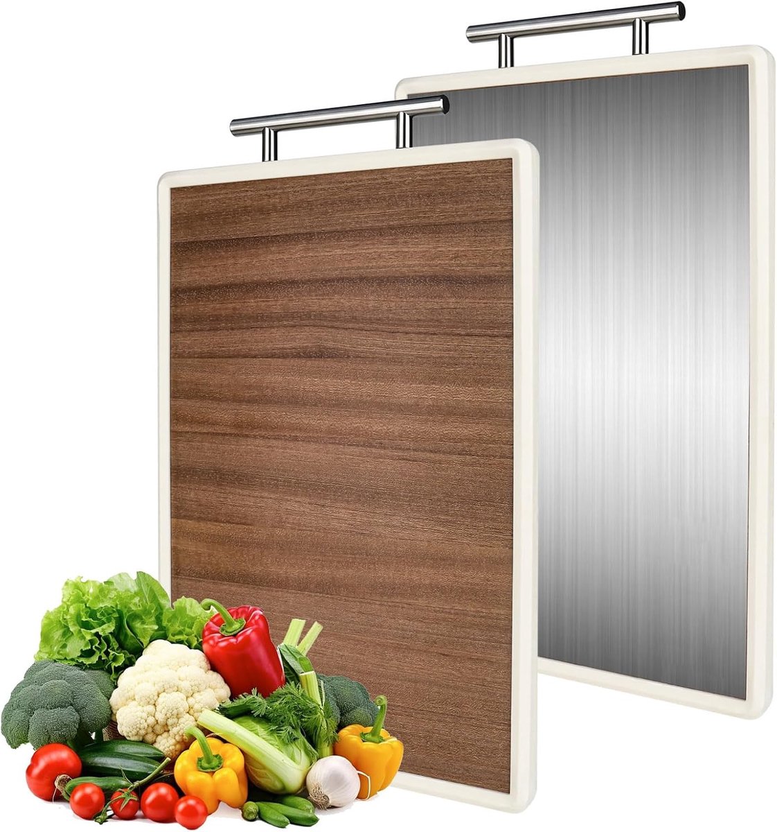 snijplank voor levensmiddelen, hygiënische snijplank, houten planken, keuken, roestvrij staal, snijplank voor het snijden van vlees, brood, groenten en fruit (1-delige set met