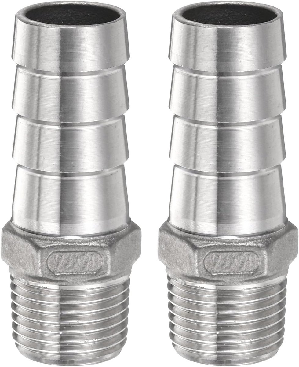 2 stuks roestvrijstalen slangaansluitingen 0,8 inch (20 mm) slangaansluiting x g 1/2 inch mannelijke buisfitting luchtslangslang-koppelingsschroefdraadaansluiting voor water en brandstof