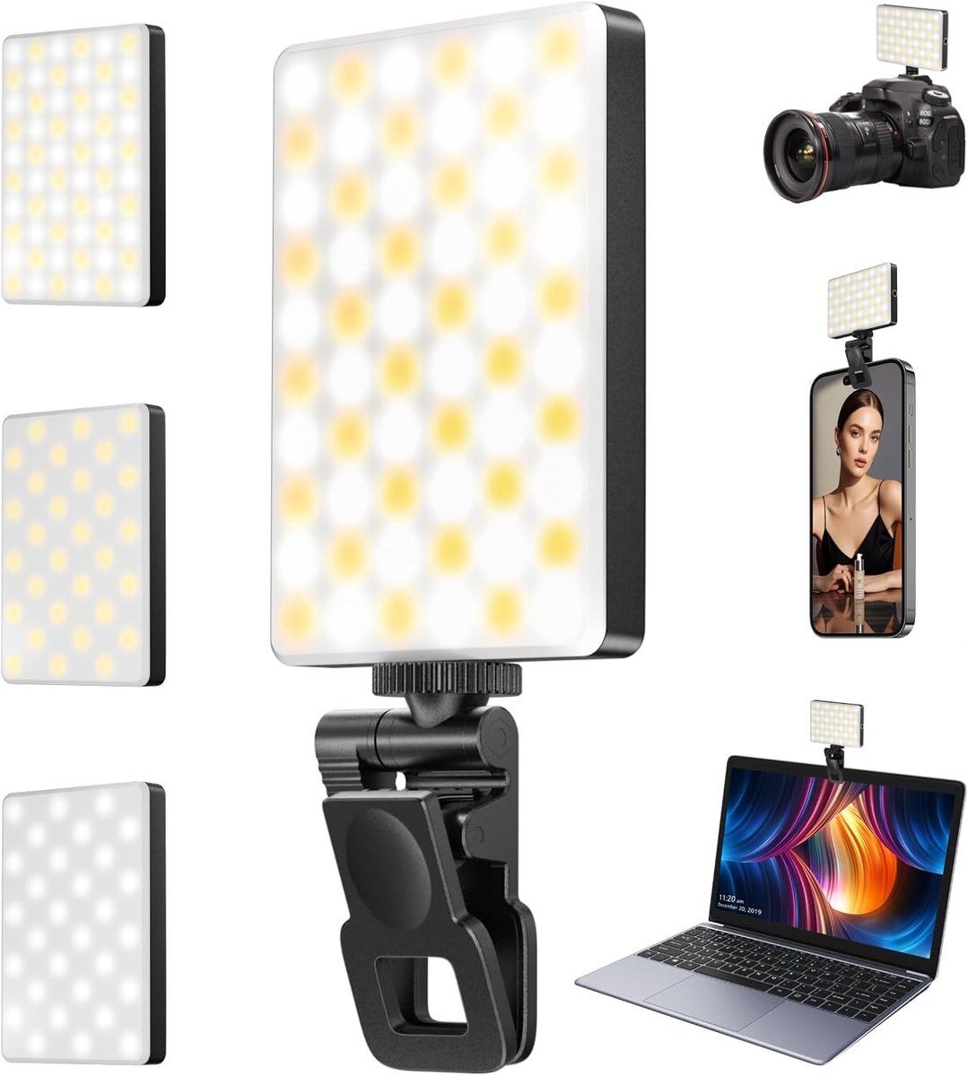 Selfie-lamp, led-videolamp, paneellicht voor telefoon, iPhone, Android, iPad, laptop