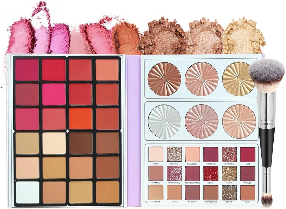Rouge poeder Xmas gezicht make-up langdurig oplichtend blush palet met cosmetische kwast - multi-use blush voor een frisse dagelijkse teint voor elke huidtint