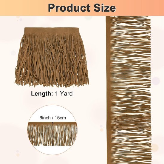 METERXITY PU Lederen Franje Trim, 1 Yard 15,5 cm Licht Kameel Dubbelzijdig Suede Kwastje Naaien Trim voor DIY Ambacht/Naaien Jurk Kostuum/Tassen Schoen Decoratie, Franje Kwastje — afbeelding 2