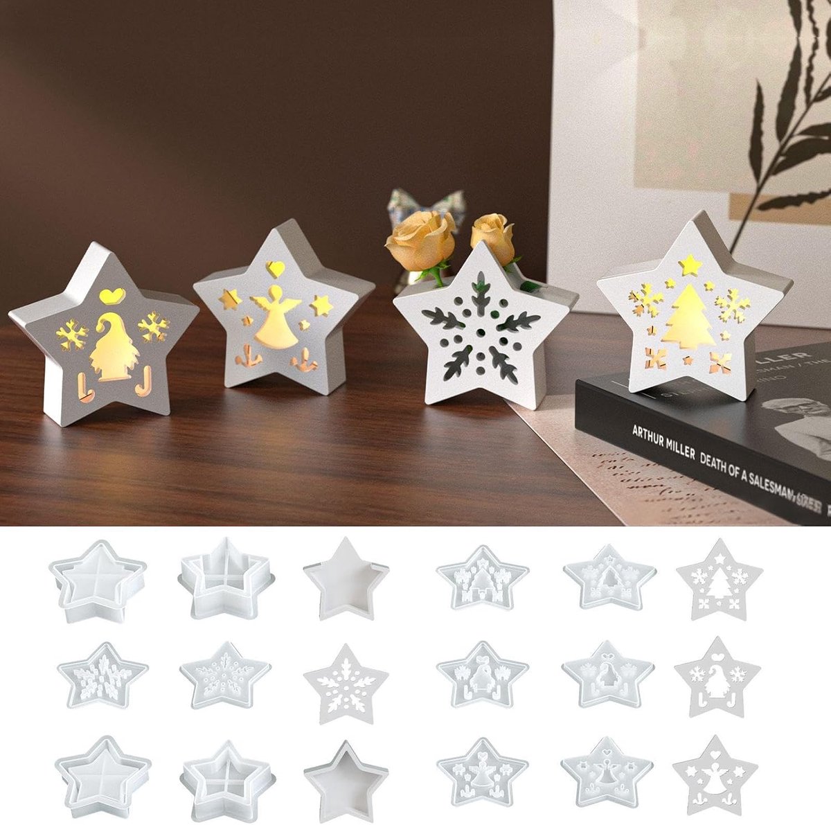 gietvormen voor Kerstmis, 6 stuks, geschenkdoos, siliconen gietvormen, siliconen gietvormen, Kerstmis, gips om te gieten, siliconen vorm met deksel