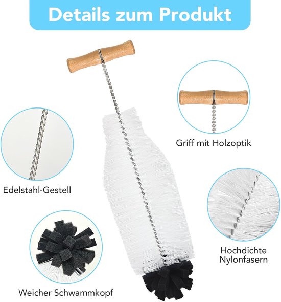3 Stuks Flessenborstel voor Glazen Flessen, Reinigingsborstel compatibel met SodaStream Glazen Flessen, Krasbestendige Flessenreiniger voor Glazen Karaf, Babyflessen, Drinkflessen — afbeelding 2