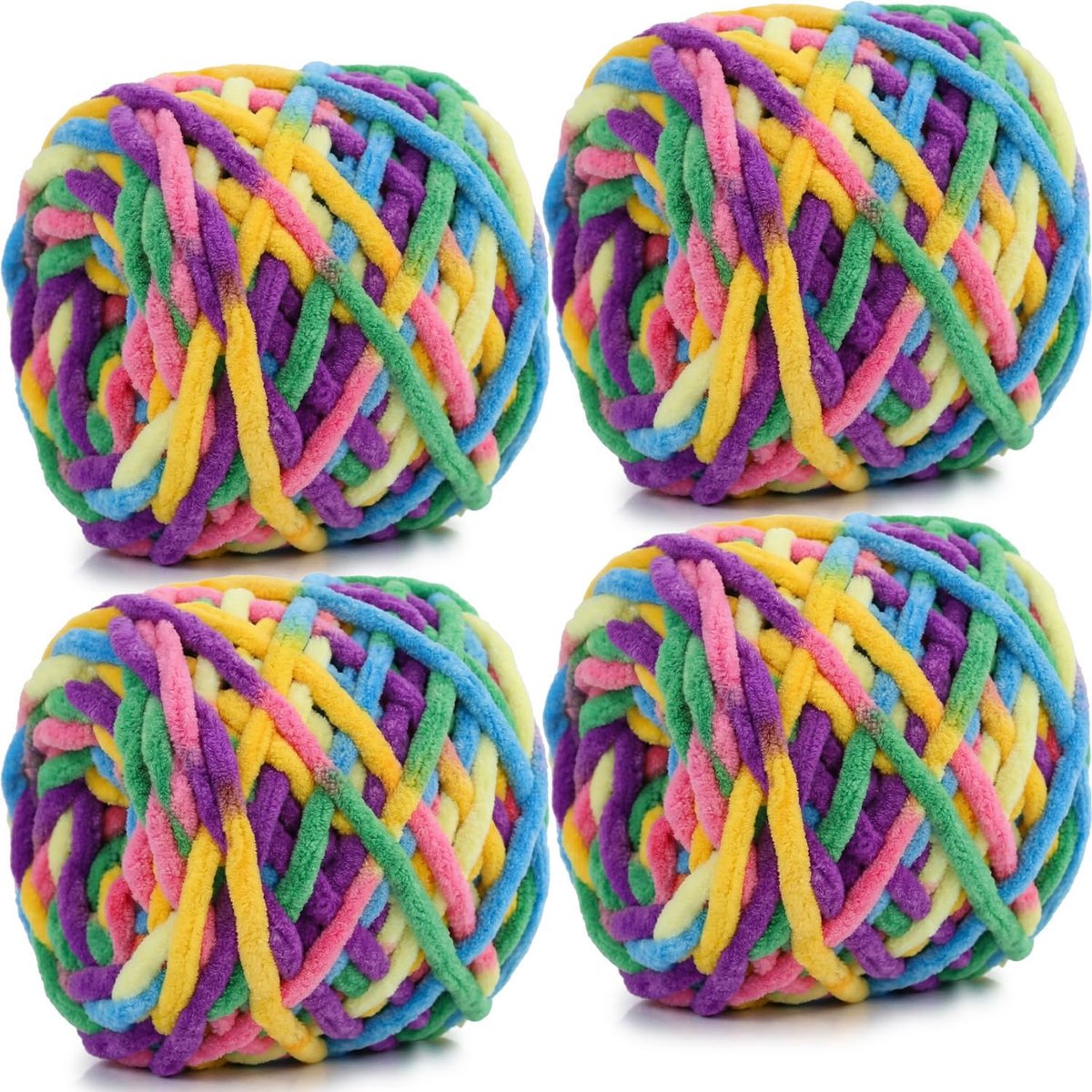 chenillegaren, 4 x 100 g ballen, zachte pluizige veelkleurige pluche wol voor haken en breien, zacht, dik, grof garen, haakgaren voor dekens, hoeden, kussens (vijfkleurig segment)