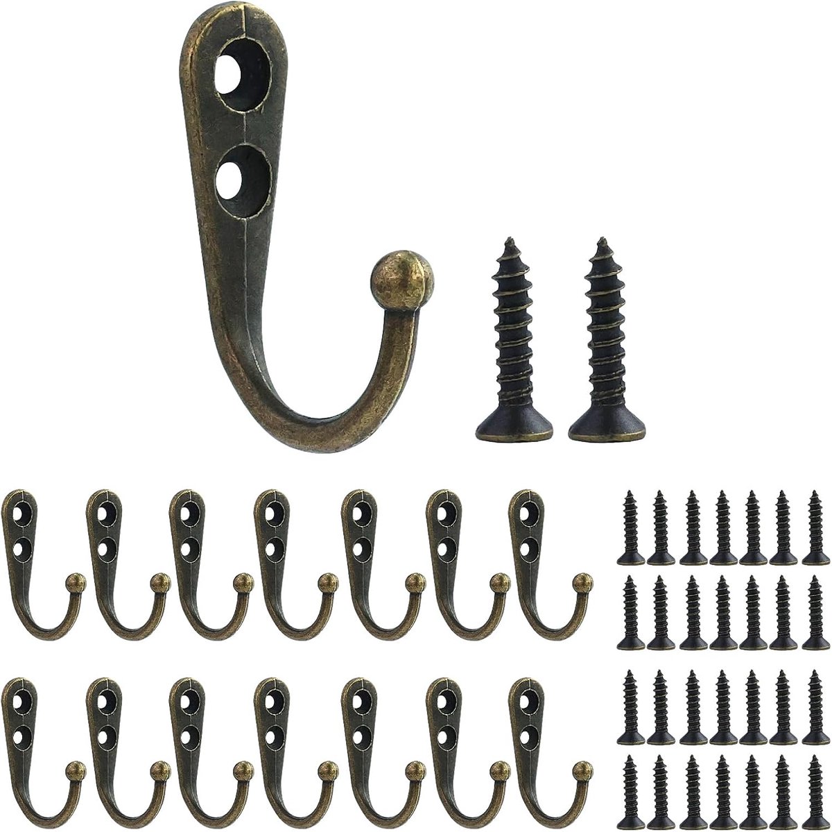 Haken met 30 steunschroeven, vintage bronzen kledinghaken, vintage garderobehaken met zware belasting haken om te schroeven, voor mantels, kleding, tassen