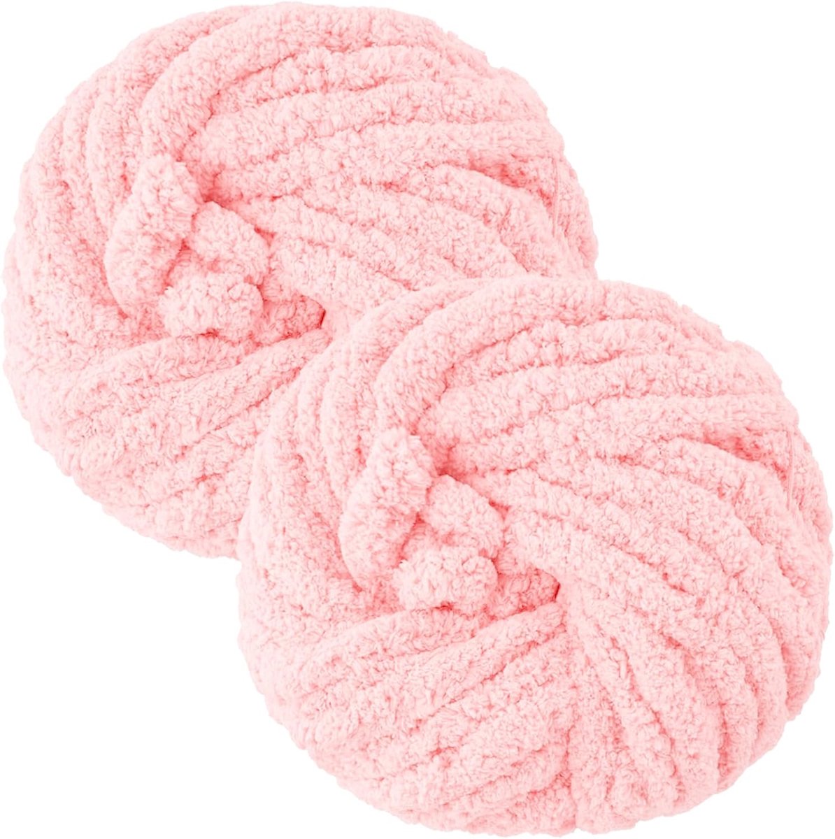 wol Chunky Yarn om met de hand te breien, 2 x 250 g, pluizig chenillegaren, handbreiwol voor deken, sjaals, armbreien, 2 cm dik, XXL wol, zacht en warm haken, dik garen, lichtroze