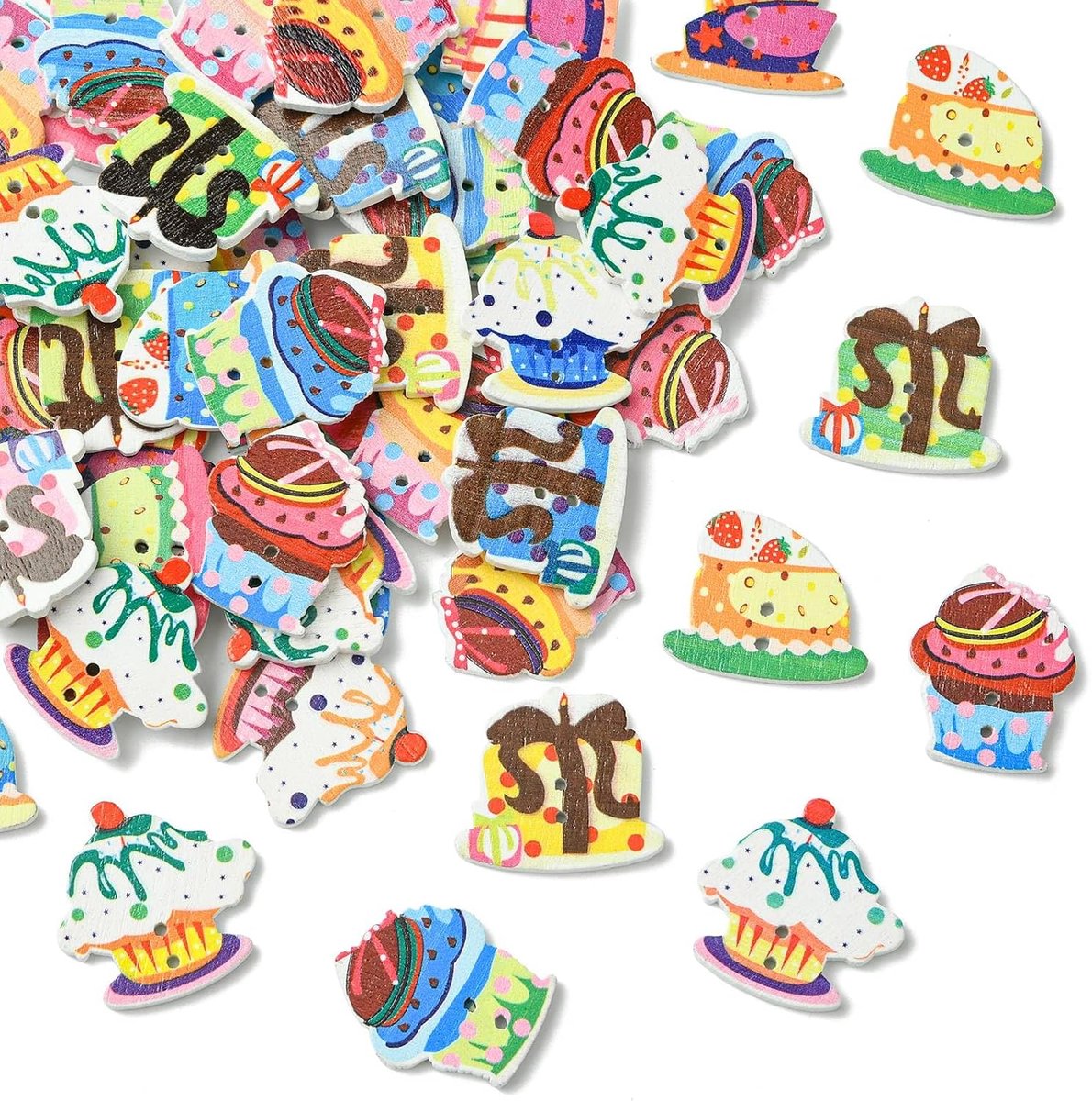 100 stuks voedsel houten knoppen dessert hout naaien knoppen met 2 gaten taart natuurlijke houten knoppen voor naaien kleding ambachten decoraties