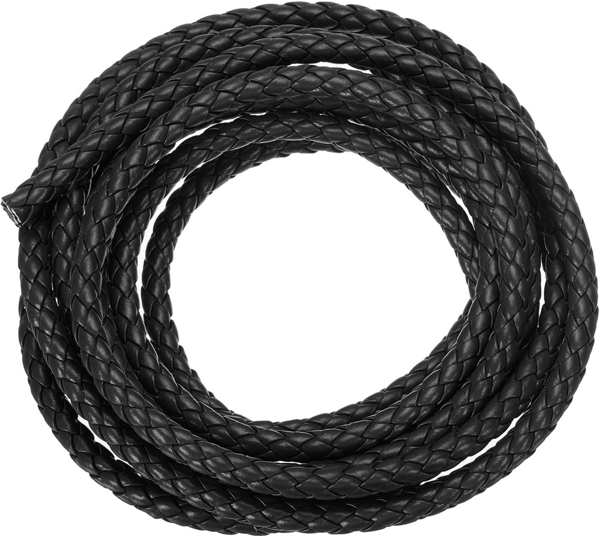 Gevlochten lederen koord Gevlochten lederen snoer Lederen banden Rond lederen band voor sieraden maken, binden, kettingen (5mm, 1,83 meter, zwart)