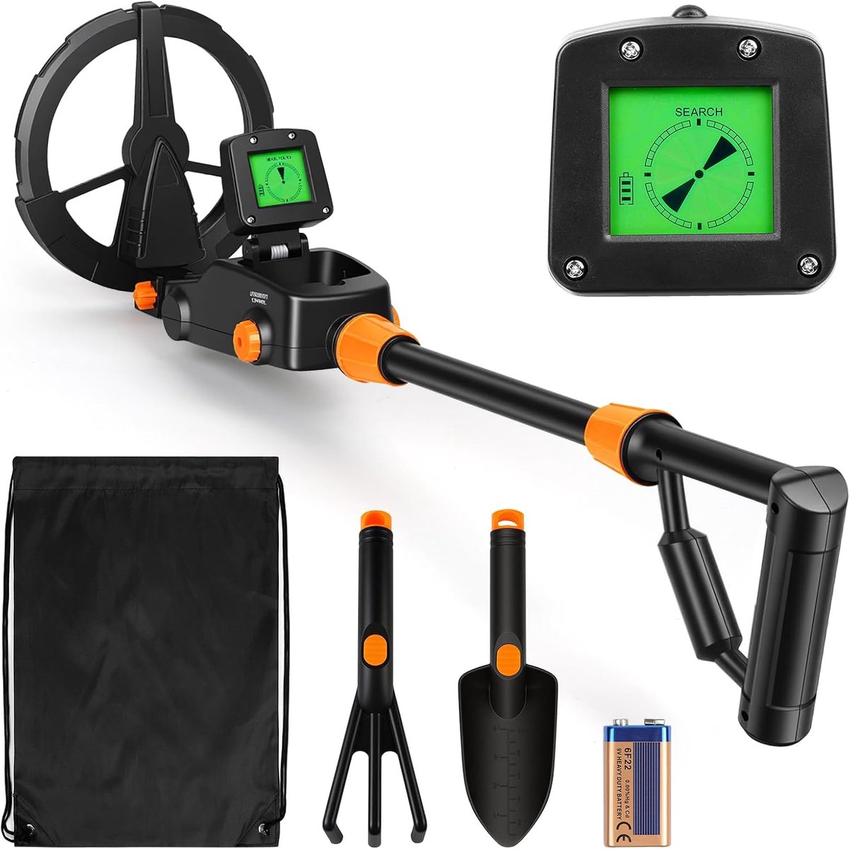 Metaaldetector voor kinderen, kleine kinderen metaaldetector, IP68 waterdichte draagbare metaaldetector, led-indicator en 9 V batterij, met schop, hark voor verkenning in de open lucht