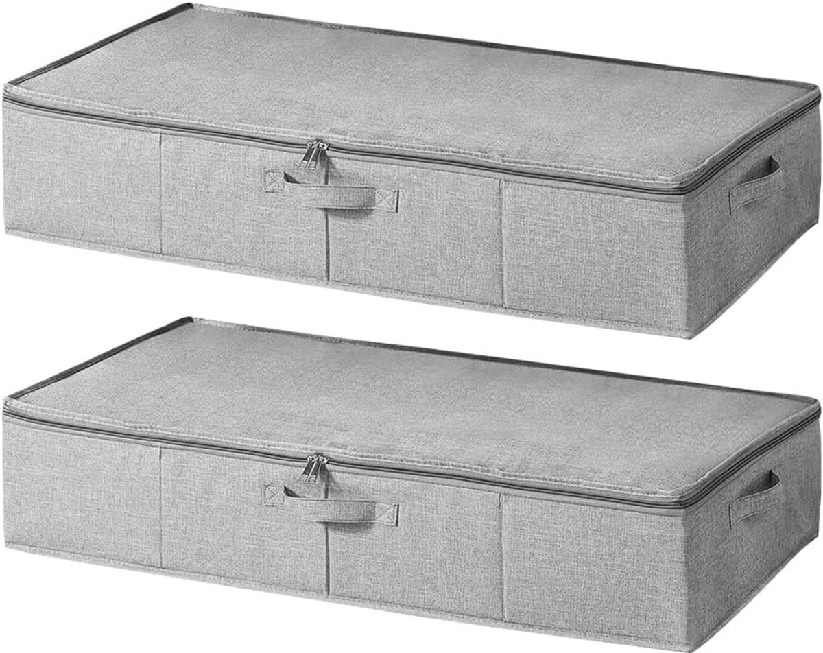 2 stuks onderbedopbergdoos met deksel, grote onderbedcommode met handvat, opvouwbare kledingopbergtas, onderbedbox voor dekbedden, dekens, beddengoed, 85 x 12 x 40 cm, grijs
