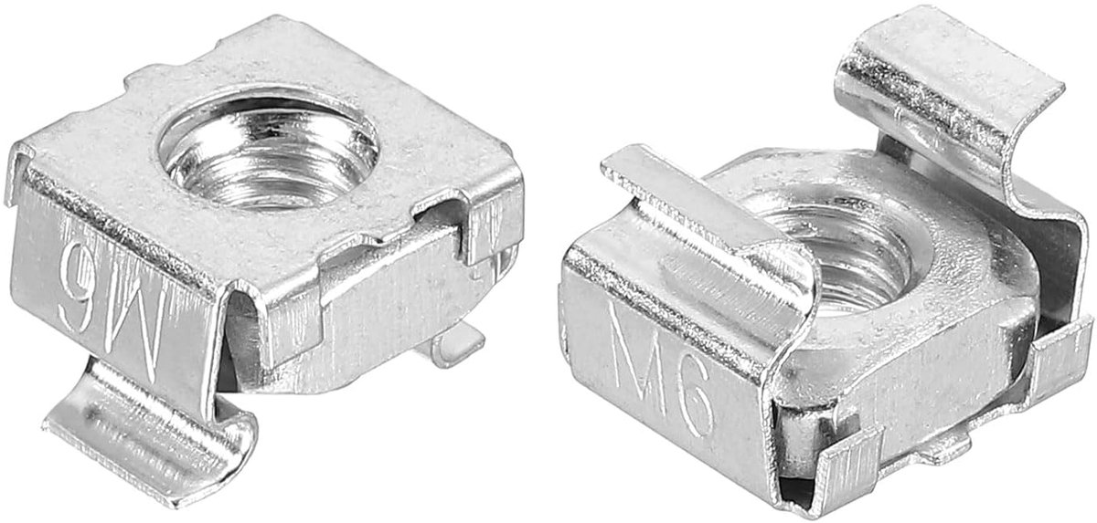 M6 x 1 mm kooimoer, 5 stuks snap-in kooimoeren, koolstofstaal, verzinkt, metrische moer voor serverkast, zilver