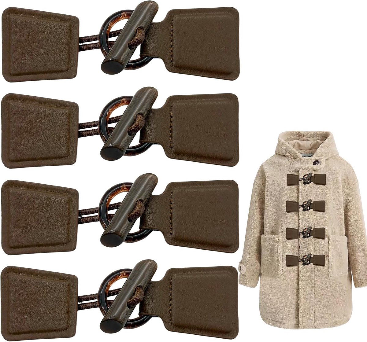 Knopen voor trui, mantel, handgemaakt, met ritssluiting, 4 paar knopen van kunstleer, windbreaker van hars, mantel (bruin H)