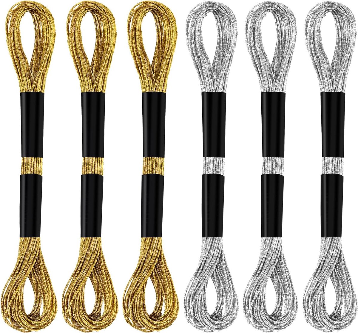 6 Strengen Borduurgaren, Metallic Borduurgaren Vriendschapsarmband Kruissteekgaren voor Naaien Maken Garenknutselen Touw Kunstbenodigdheden (Goud + Zilver)