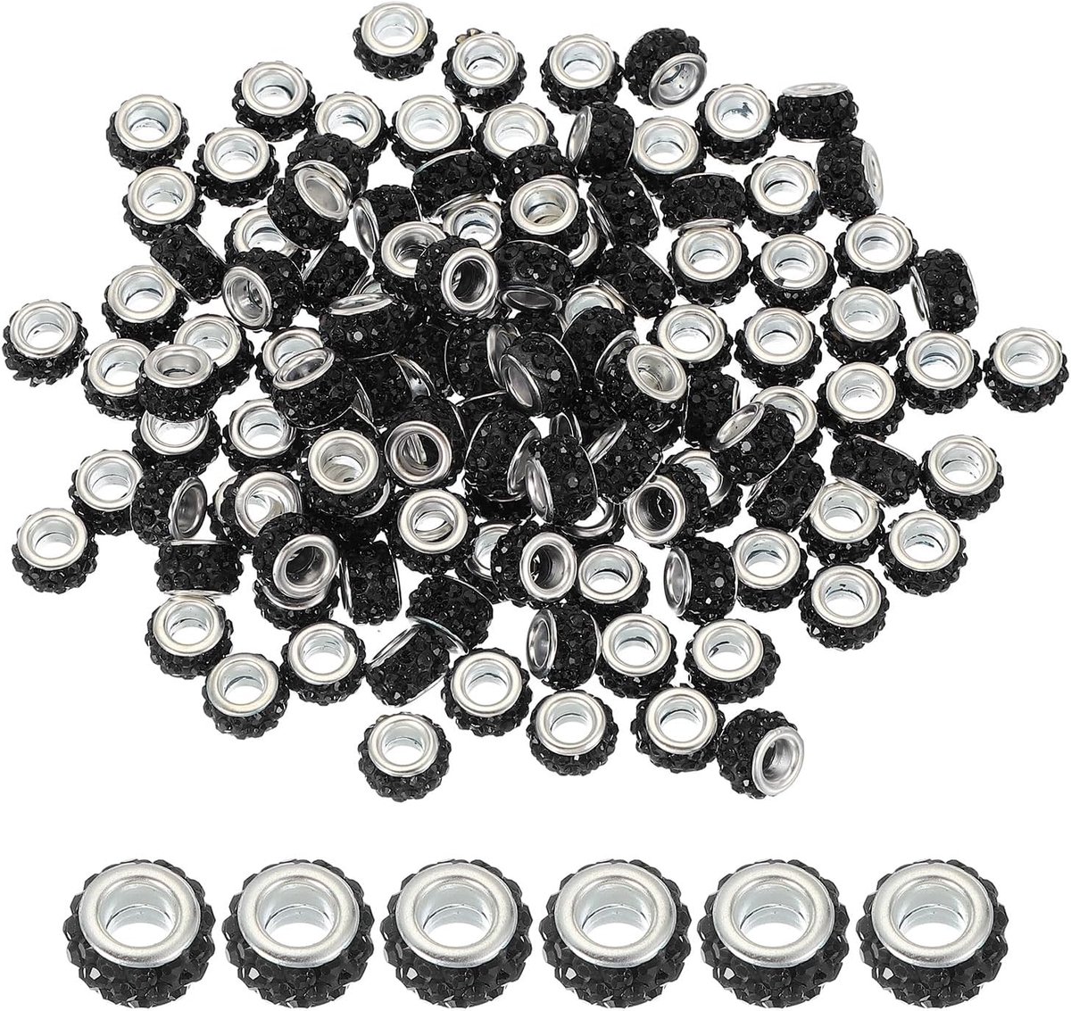 Kralen met groot gat, 120 stuks strass fonkelende kristallen kralen, bedelafstandhouder, knutselkralen voor pennen, armbanden maken, doe-het-zelf knutselen, zwart