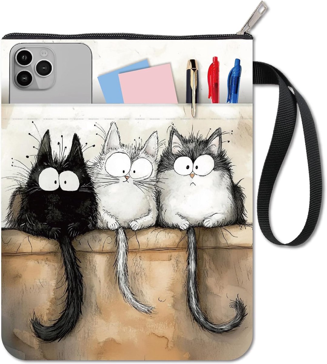 craspire Boekomslag met kattenmotief, dierenboekhoes, stof, wasbaar, waterdicht, bedrukt met huisdieren, beschermhoes voor notitieboek en paperback met ritssluiting en extra hoestas