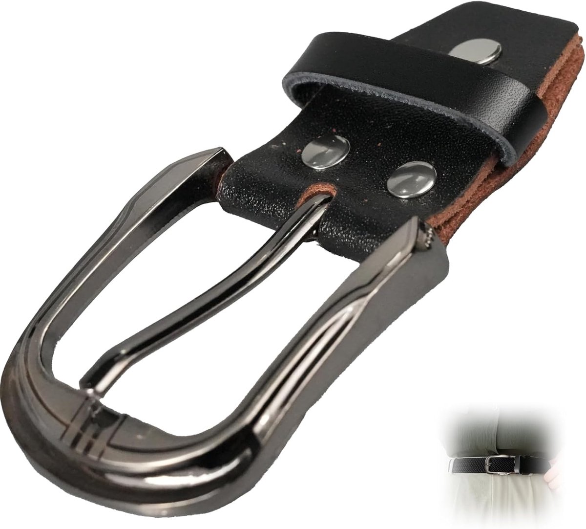vervangende gesp voor zwarte lederen riem, 3,8 cm breed, type #10125, zinklegering, nikkelvrij, inclusief verbindingsschroef en leren lus, duurzaam en robuust