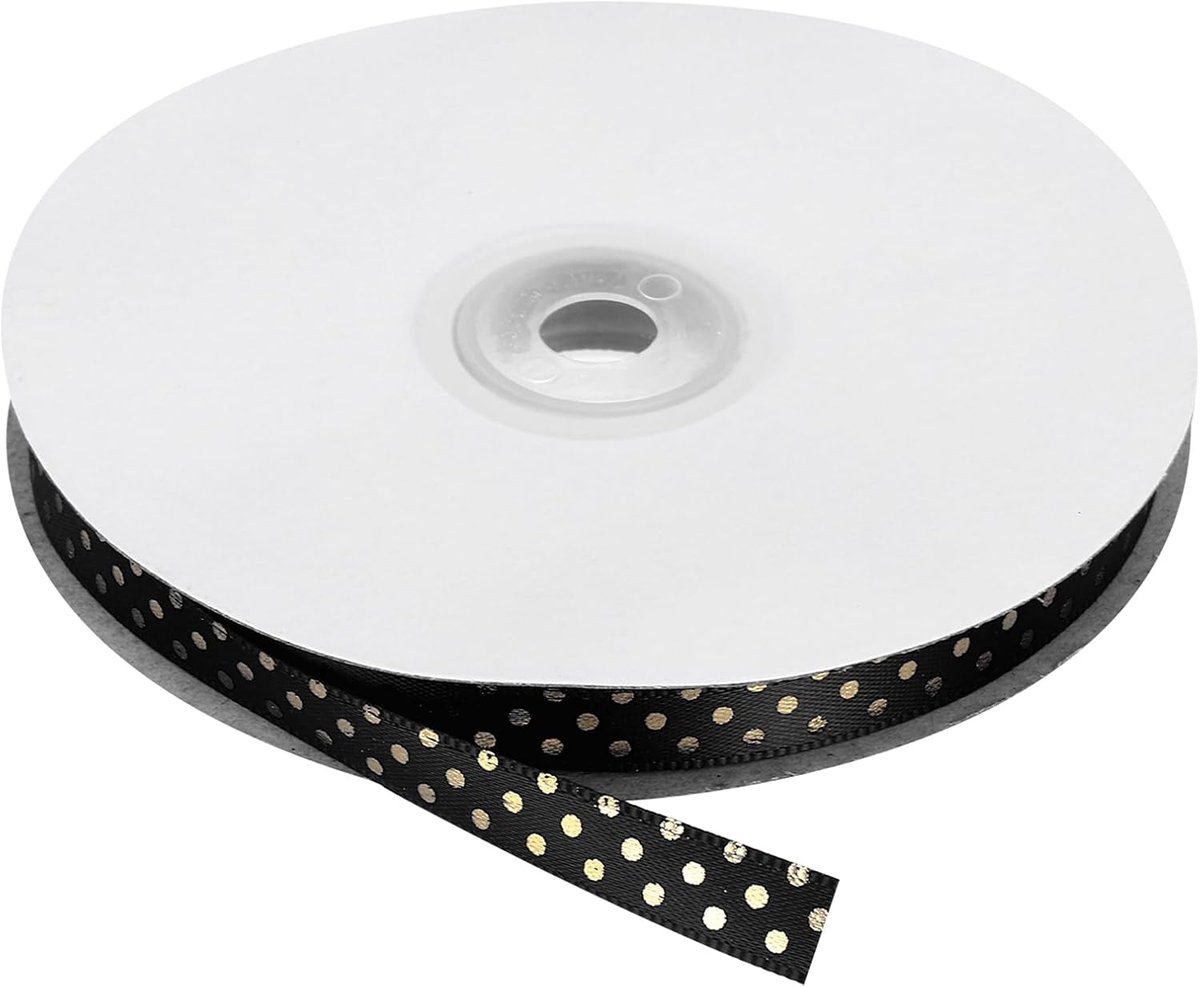 Linten 12,5 m, 3/8 inch, zwart, met gouden stippen, linten, decoratie voor knutselen, geschenkverpakking, bruiloft, doe-het-zelf handgemaakt
