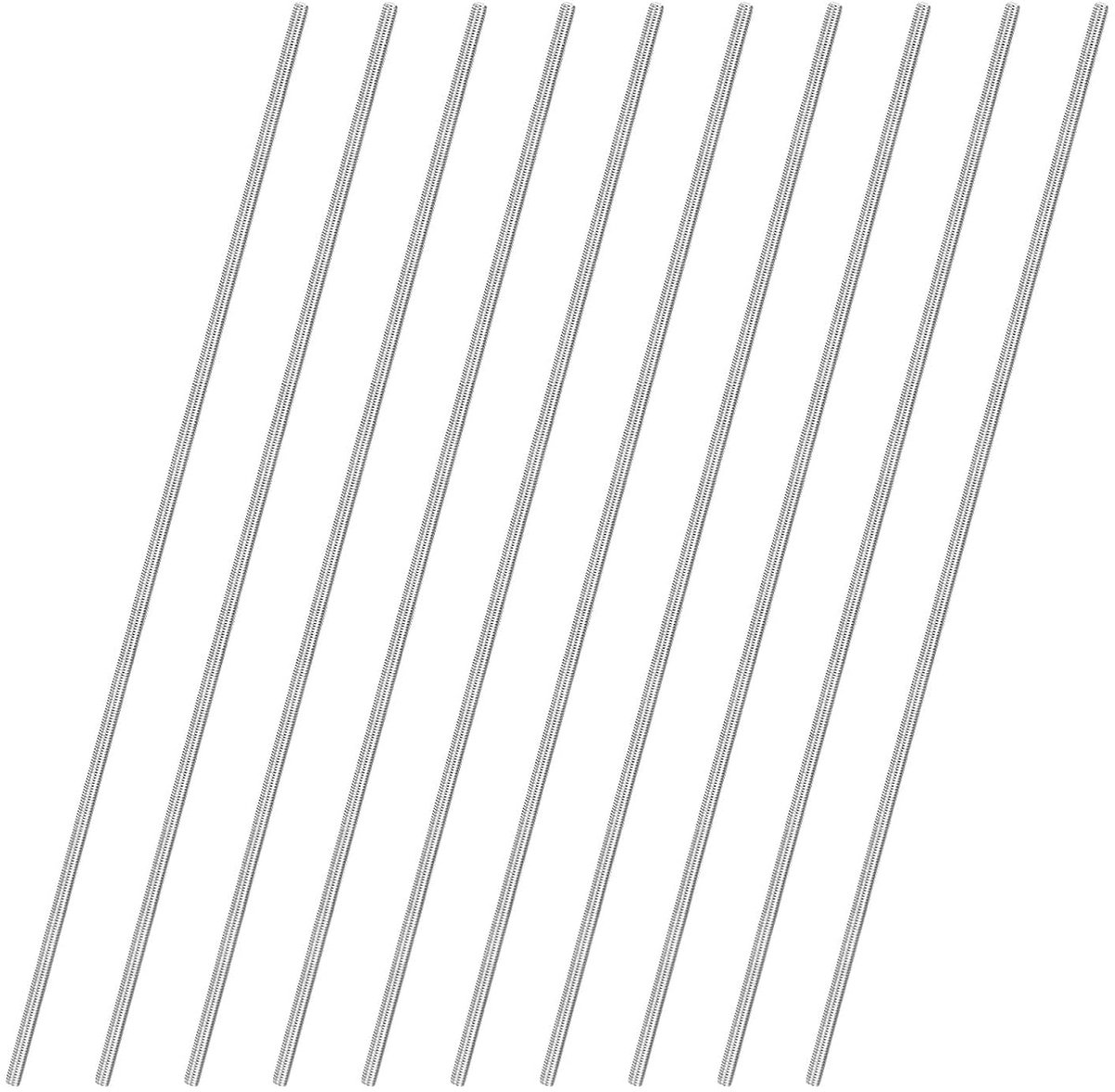 METERXITY Set van 10 volledige schroefdraadstangen, M3 x 200 mm, 304 roestvrij staal, rechtse schroefdraad, draadstang voor meubelanker, schroeven, klemmen, U-schroeven, metrische schroefdraad