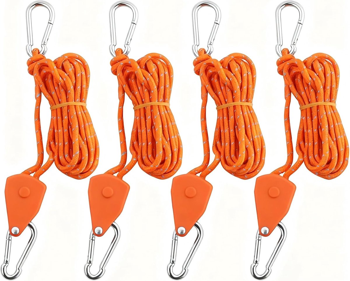 4 stuks scheerlijnen met kabelspanner, 4 mm x 4 m touwratel, verstelbare touwratel touw met haken, ratelhanger, heavy duty voor zonnezeil