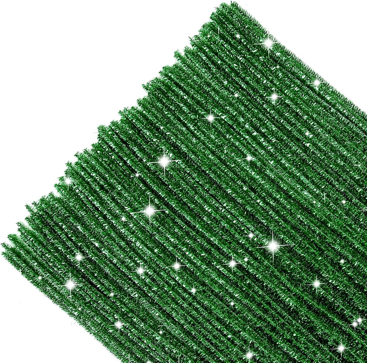 200 stuks chenille-glitterborstels voor handwerk, stelen, draad, groen, pijpenreinigers, staafjes, 30 cm, voor doe-het-zelf decoratieve handwerk, Halloween, kerstdecoratie