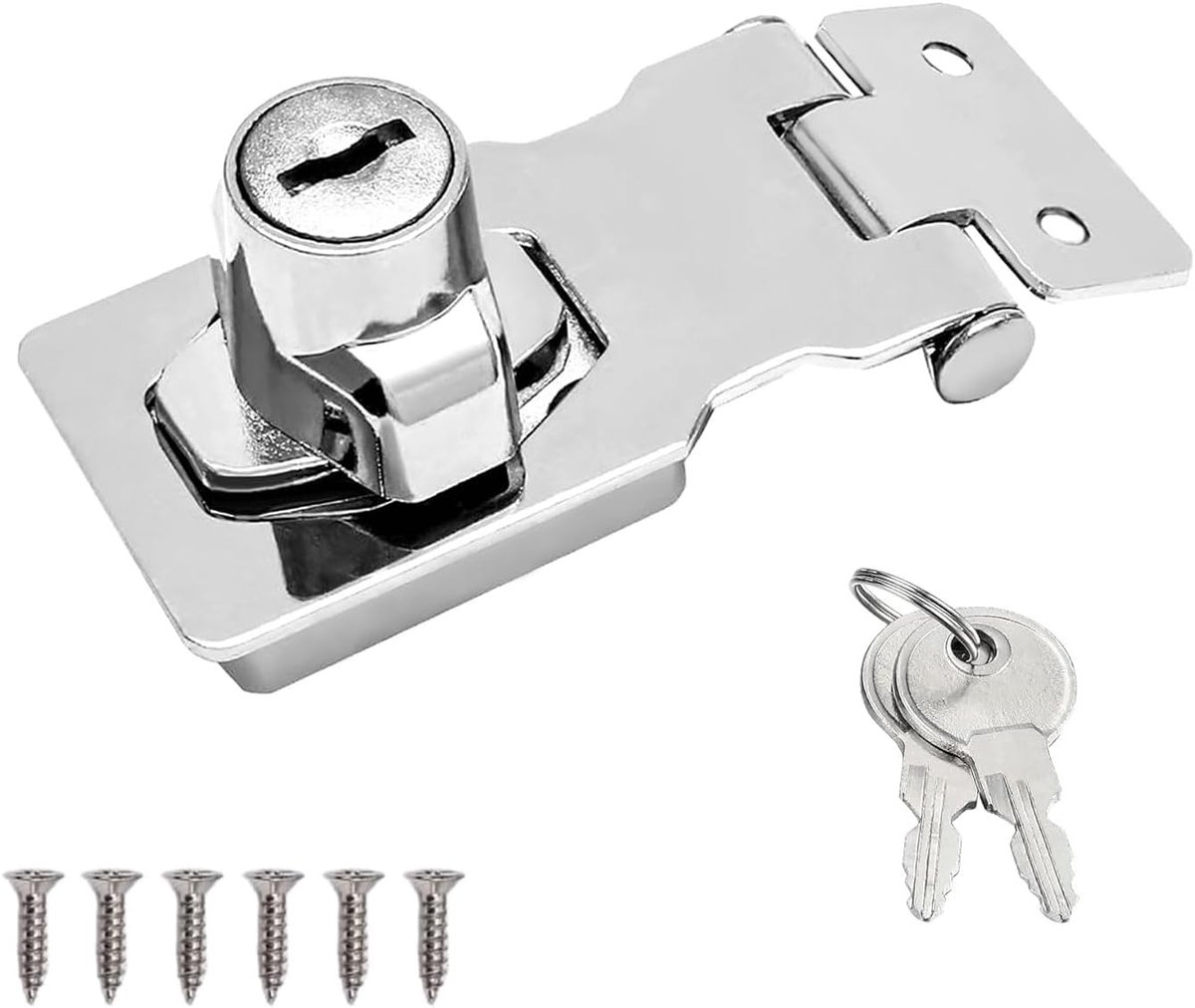 Draaiknop met sleutel, deurvergrendeling, veiligheidsslot en nietje, roestvrijstalen grendelgesp, voor poort, garagedeur, houten schuur, doos, kast, kast, lade (zilver, 2,5 inch)
