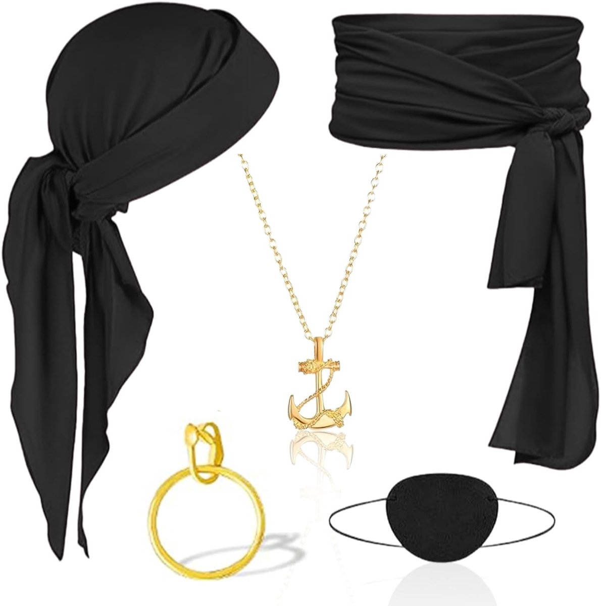 heren dames, 5 stuks kapitein piratenkostuum accessoires, accessoires piratenkostuum met riem bandana, accessoires voor piratenkostuum voor Halloween carnaval