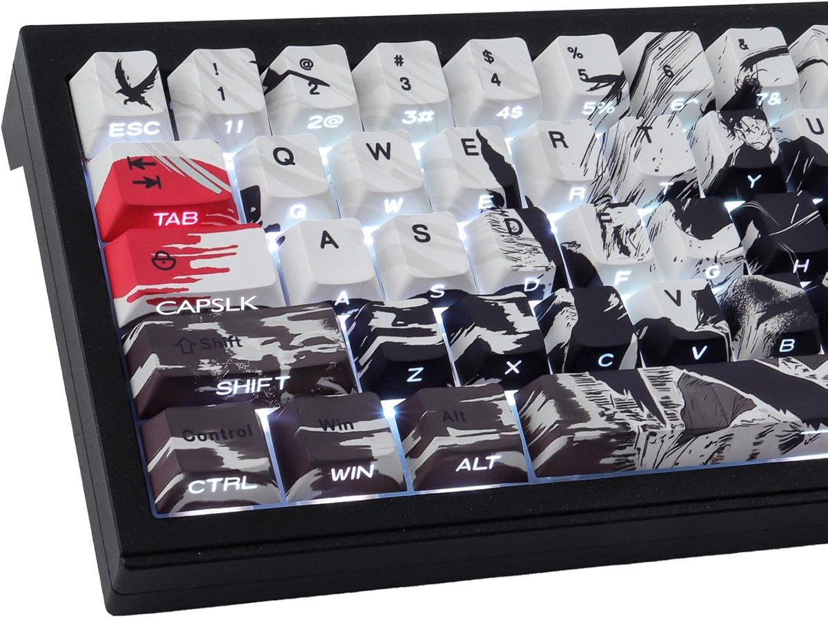 Keycaps 131 toetsen zonsondergang keycaps, Double Shot Shine Through Side bedrukte keycap, Cherry-profiel kleursublimatie keycap voor Cherry MX Switch ANSI & ISO lay-out mechanische toetsenborden