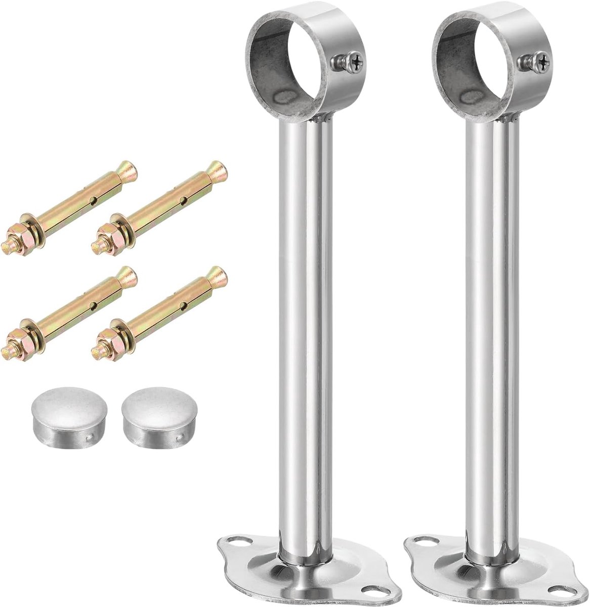 Set van 4 plafondmontage, gordijnroedehouders, geschikt voor 32 mm, buislengte 200 mm, roestvrij staal, gordijnstangen, haken, houders voor muren, kledingkast, buis, gordijnroede, zilver