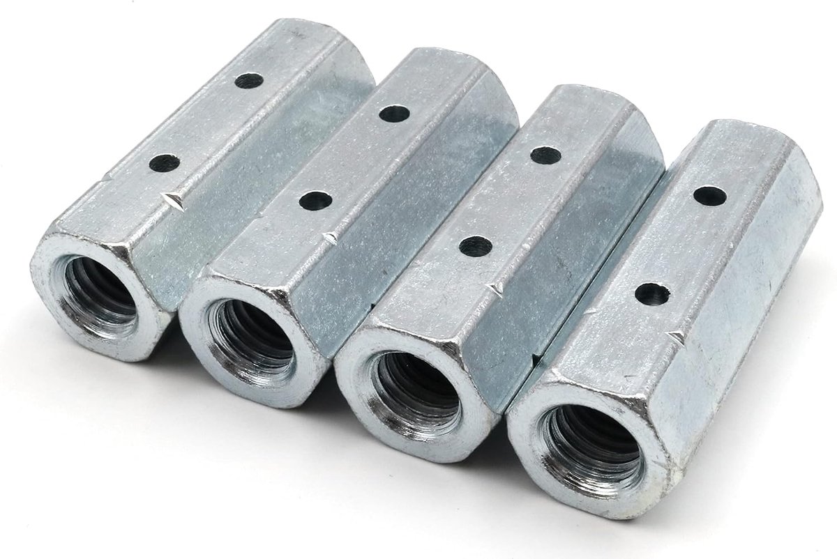 Stangmoer M6 x 30 mm zeskant spanslotmoer DIN 1479 binnendraad draadstang staal verzinkt 4-delige set