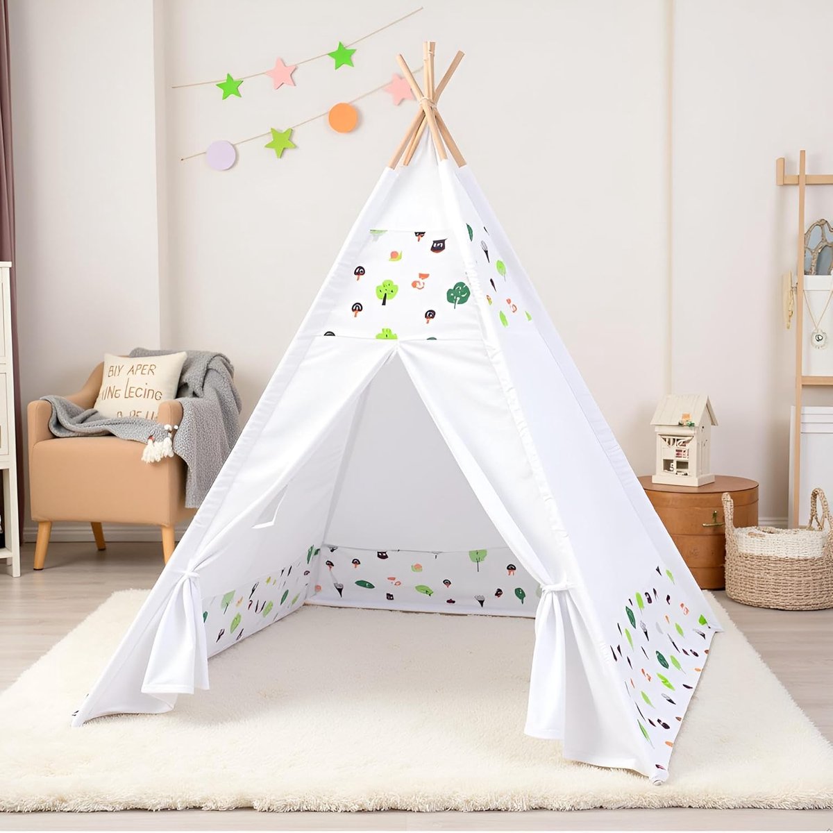 tent voor kinderen, opvouwbare kindertent, speeltent, tipi kindertent, India wigwam tent, tuin, binnen en buiten, cadeau speelhuis voor kinderen (bos)
