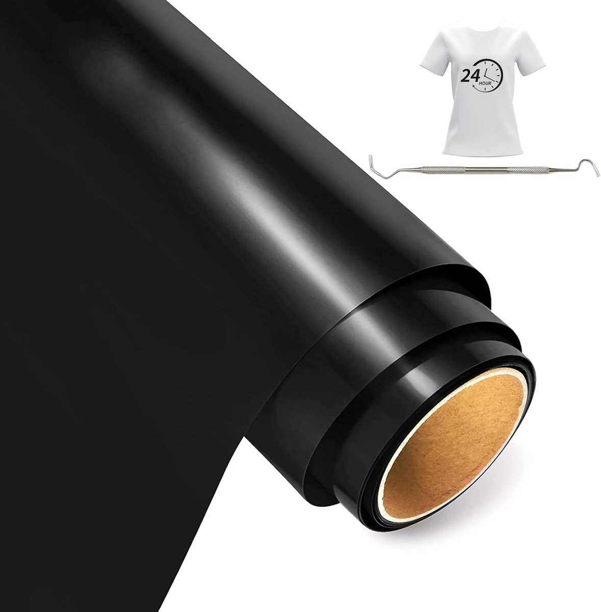 Zwart Opstrijkbare Vinylrol Voor Stoffen, 30.5cm X 250cm Iron On Heat Transfer Vinyl met Wiedgereedschap, Opstrijkbare Flex Voor Stoffen, T-Shirts (Zwart)