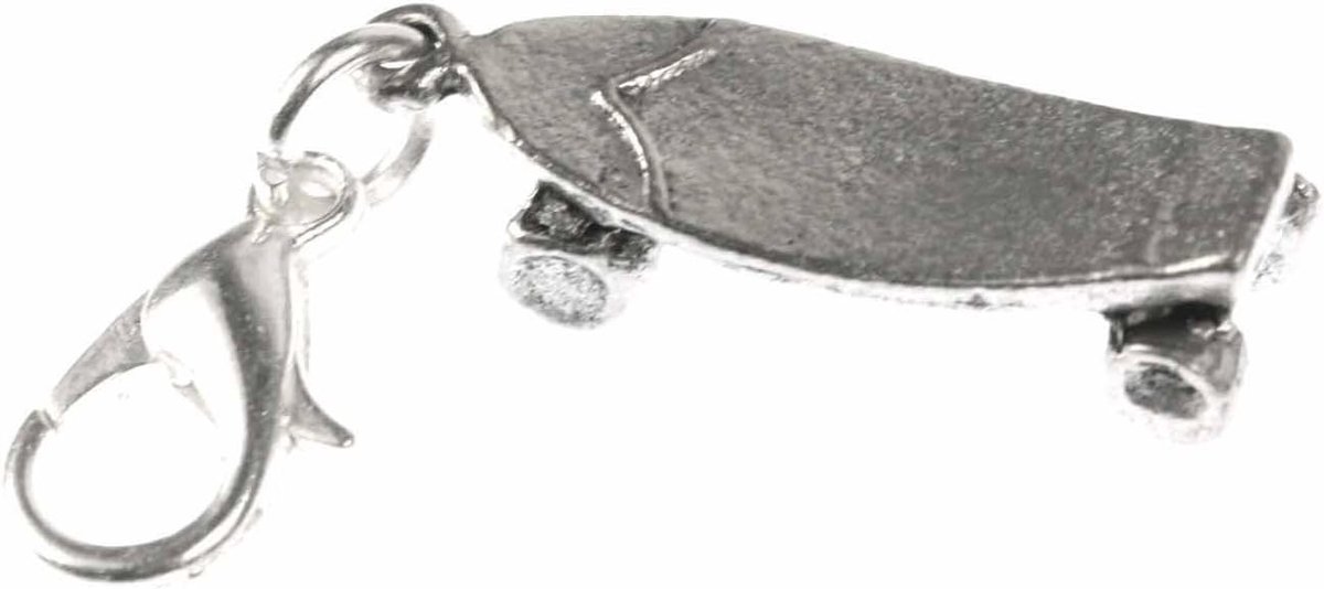 Skateboard Charm Kids skaten skater zilver - handgemaakte modesieraden I verzilverd ketting hanger bedelhanger bedelarmband - hanger voor armband, 22mm, Metaal