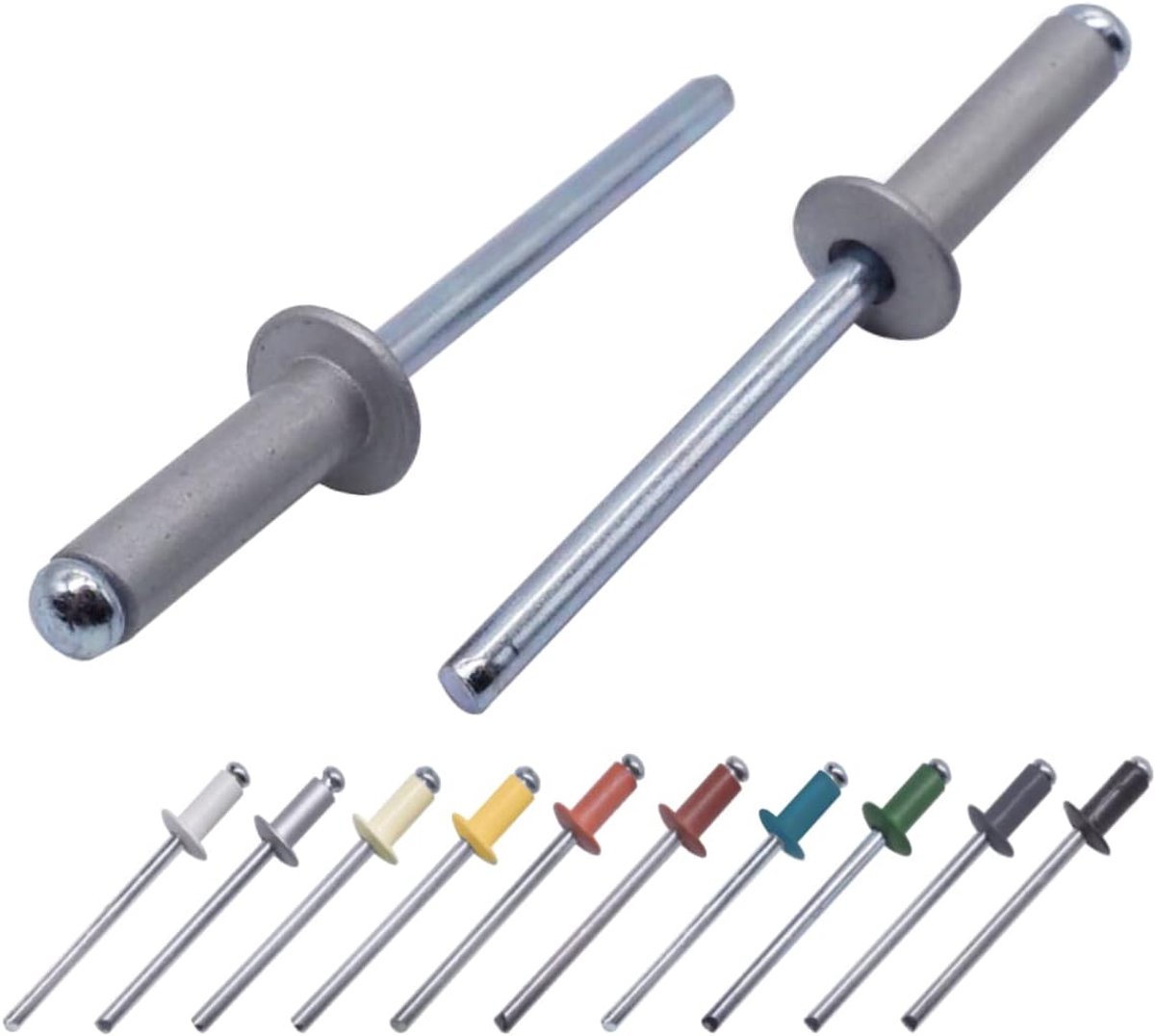 (Pack van 80 stuks) Geschilderde blindklinknagels 4,0 x 14 mm, koepelkop, DIN 7337, aluminium klinknagel en stalen doorn, popklinknagels (80, wit aluminium RAL 9006)