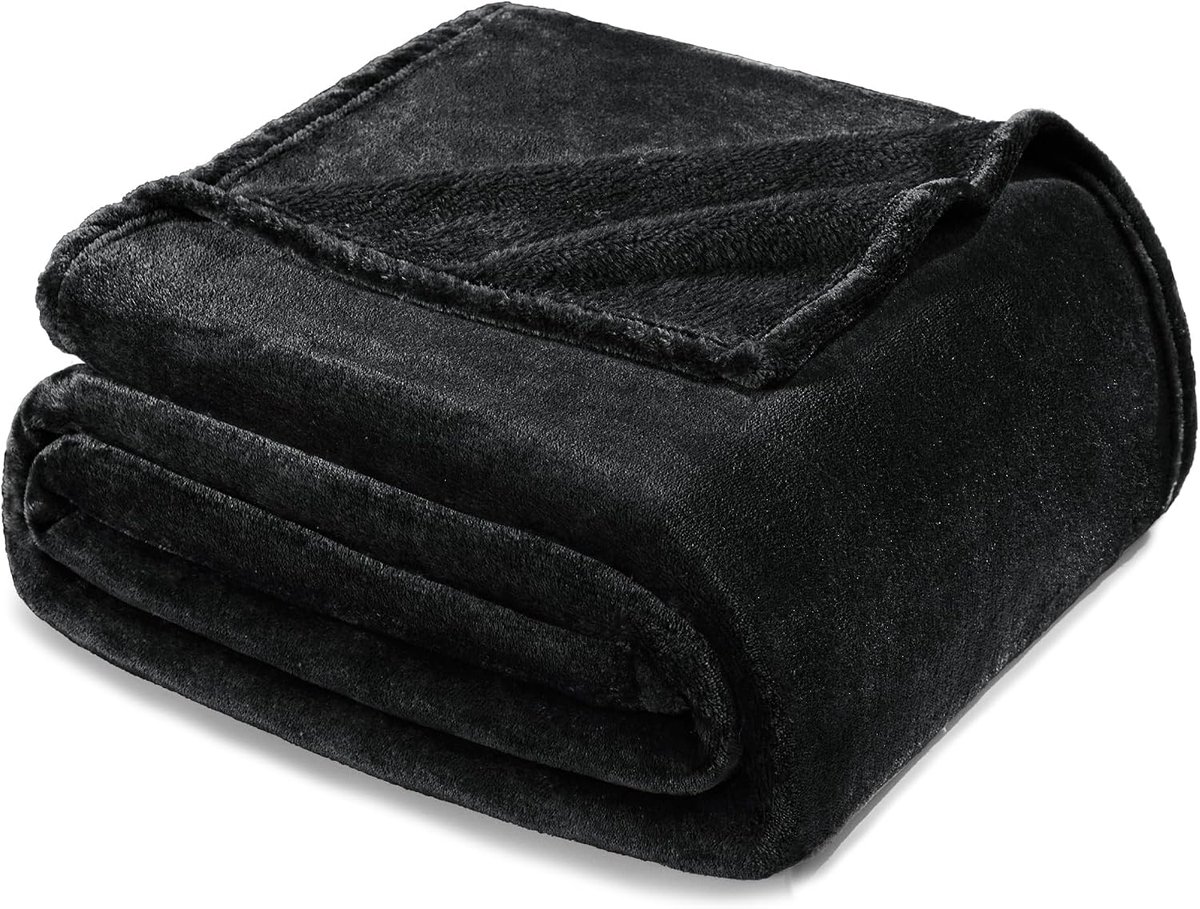 Mezcla Fluwelen flanellen fleece pluche queensize beddeken als sprei/dekbed/bedhoes (90" x 90", zwart) - zacht, lichtgewicht, warm en gezellig