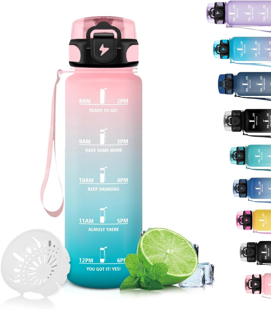 500 ml, drinkfles voor kinderen, lekvrij, motiverende drinkfles met tijdschaal, gemakkelijk te reinigen, drinkfles voor herbruikbare drinken, voor school, kantoor, camping