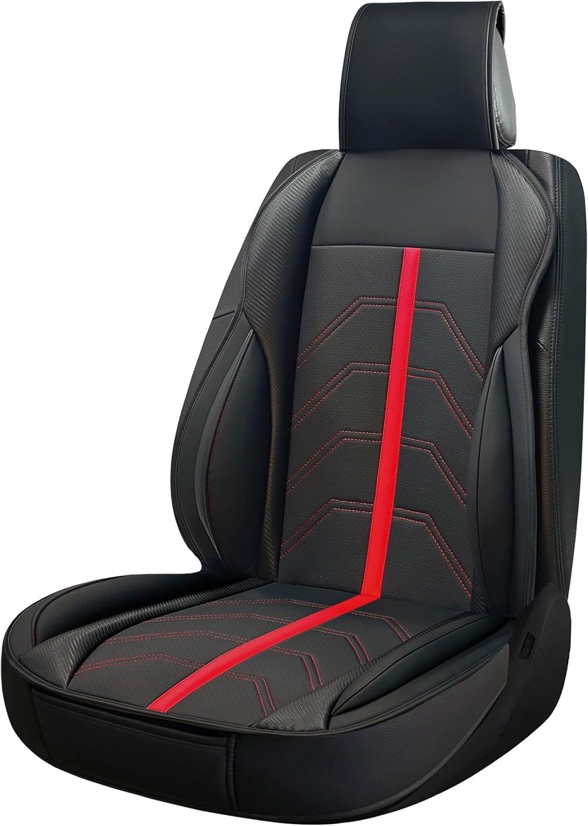Rugleuning voor autostoel, model Potenza, zwart en rood, sporthoes, universeel, waterdicht, van kunstleer