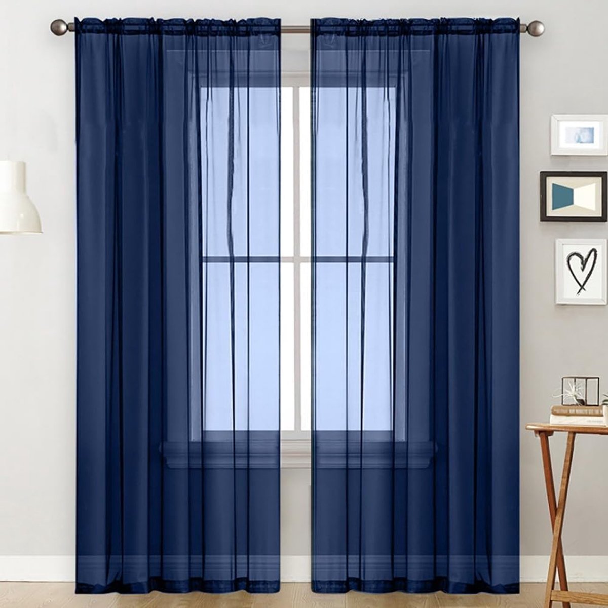 Mesh Sheer Gordijn, Donkerblauw Sheer Gordijnen, Paneel Gordijnen, Sluiter Screening Garen Voile Kamer Deur Valance Drape