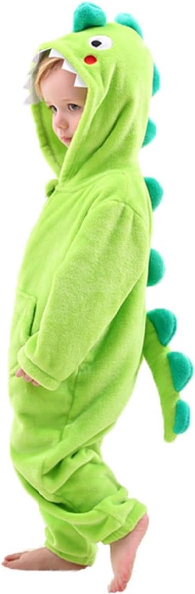 Groen dinosauruskostuum voor kinderen, jumpsuit van flanellen romper voor kinderen, 4-6 jaar, groen, maat M