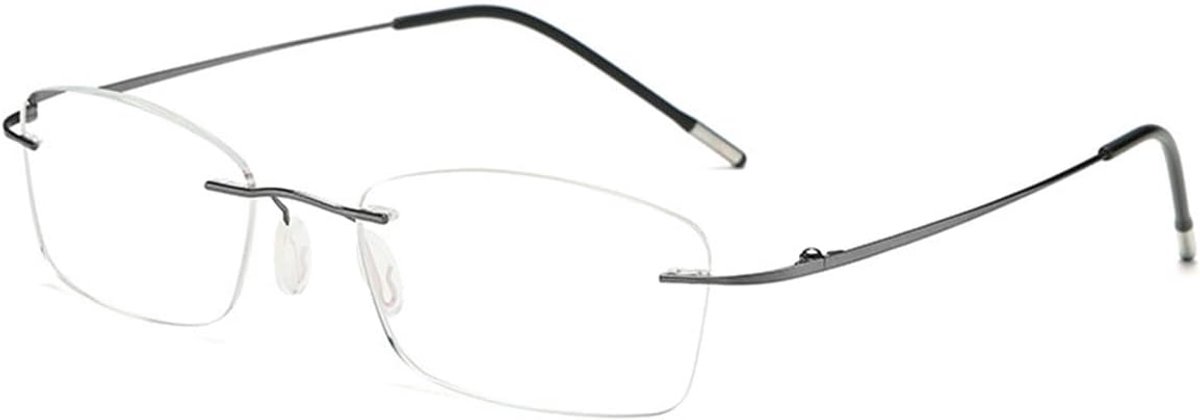 Titan randloze leesbril, blauwlichtfilter, heren en dames, ultralicht, frameloze leesbril, leeshulp, werkplek, anti-vermoeidheidsbril met sterkte 0,0, 1,5, 2,0, 2,5, 3,0, 3,5, 4,0, 1 x grijs.