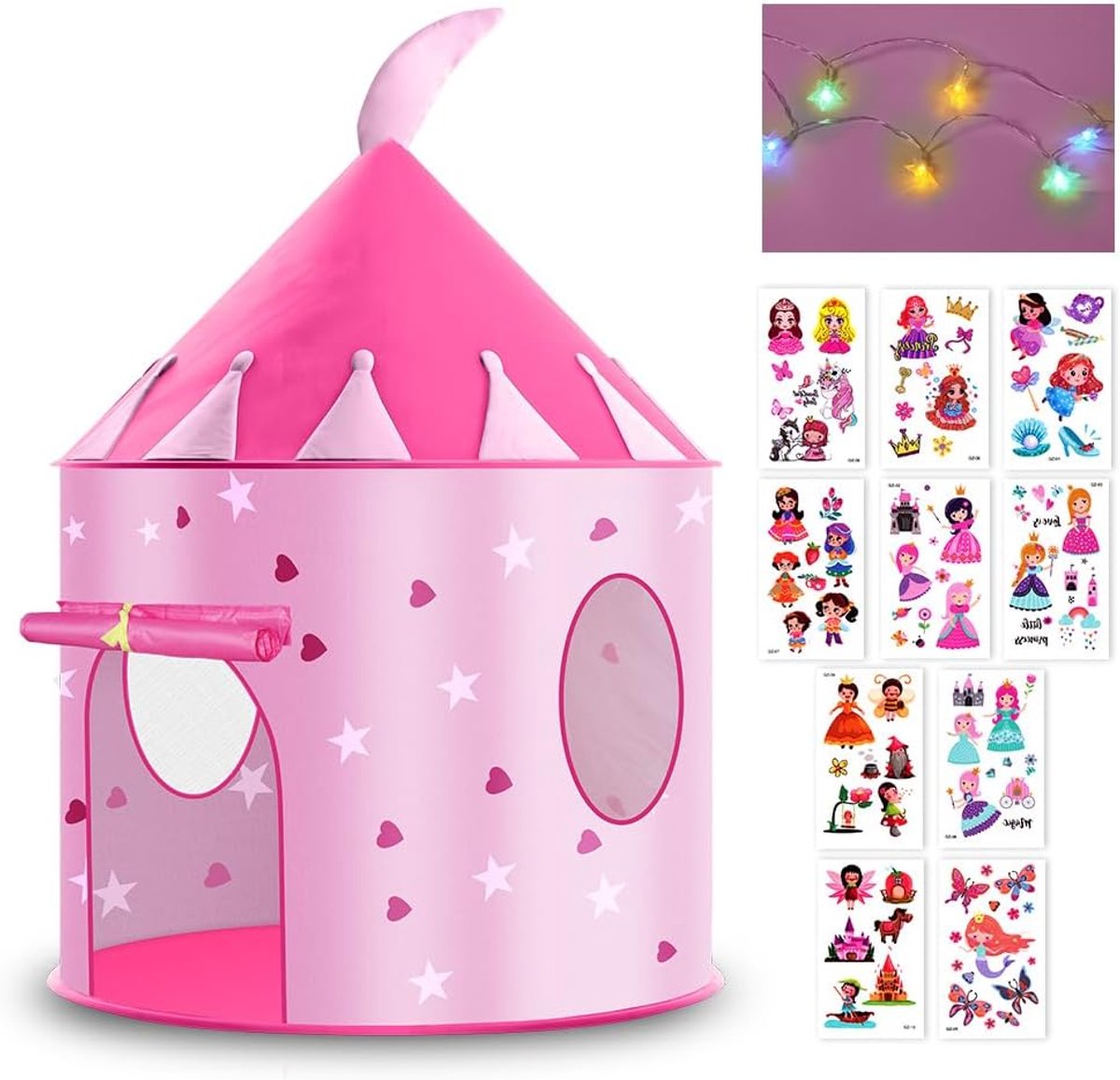 Speeltent, Speeltent Voor Kinderen, Mullti-gekleurde Ster LED-verlichting, Kids Tenten, Play Tent huis, Opvouwbaar Kids Play Tent, Kindertent met Stickers, Geschenk voor Kinderen