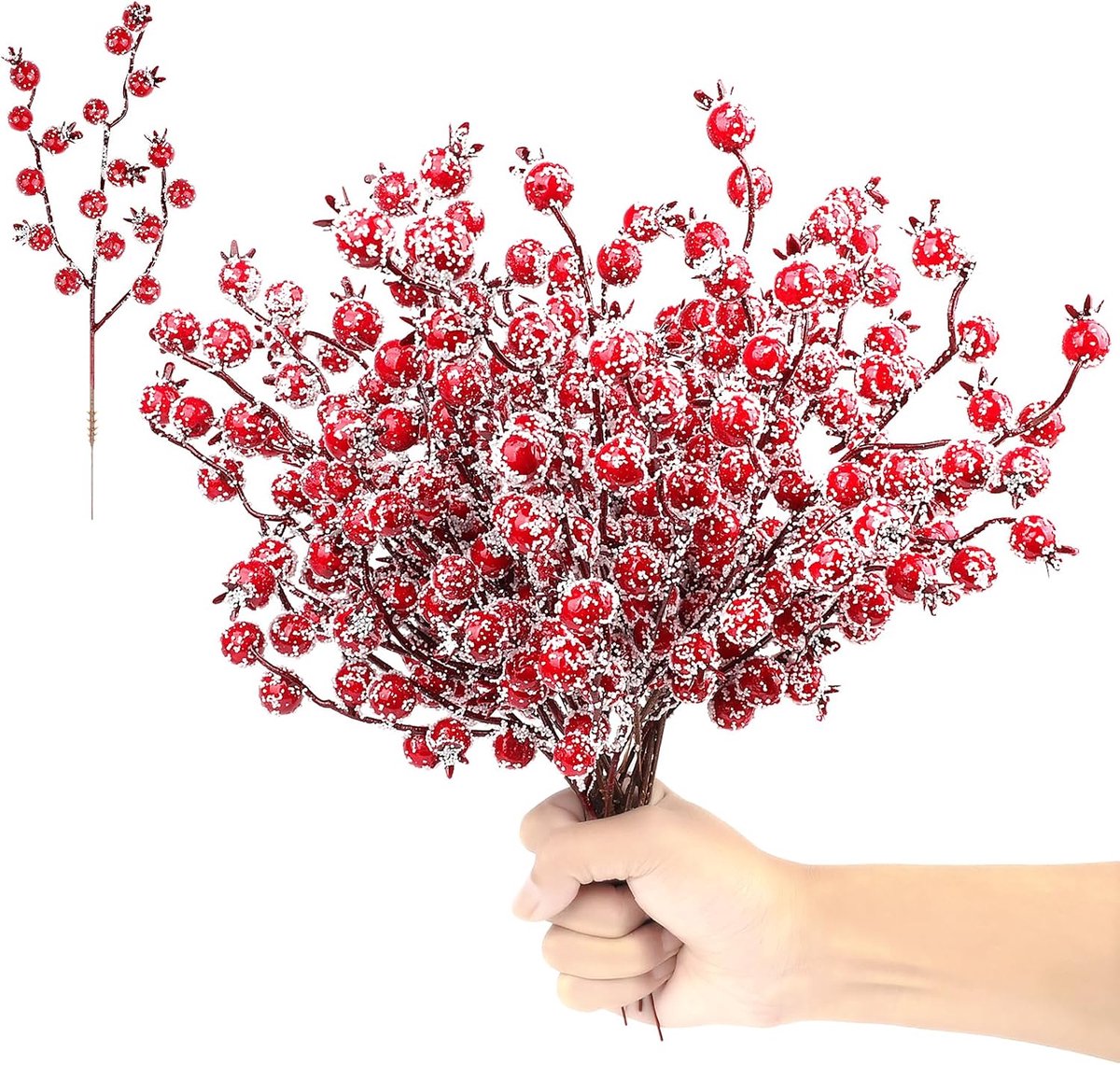 24 stuks Kerst Kunstmatige Rode Bessen Picks Frosted Rode Bessen Sneeuw Getipte Bessen Takken voor Krans Decoraties Kerst DIY Ambachten Kerstboom Party Decoratie