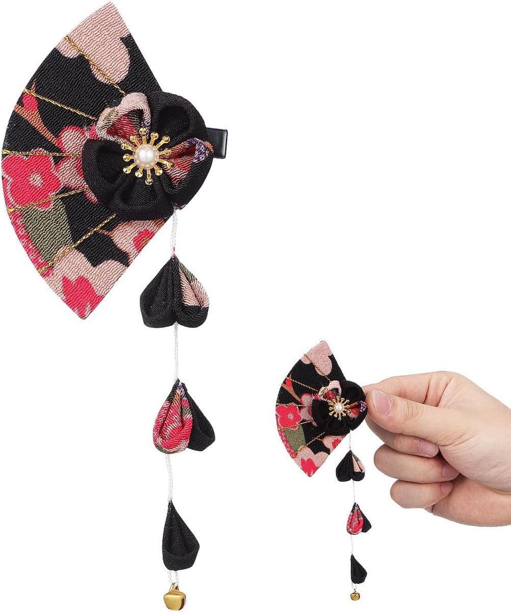 Haarspelden, retro, kwastje, haarspeld voor meisjes, dames, kimono, kostuumaccessoires (zwart)