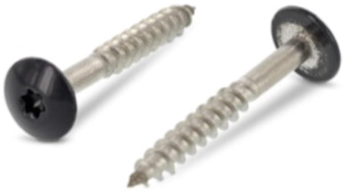 houtbouwschroeven 4,8 x 50 25 stuks roestvrij staal A2 / V2A - Trespo platte ronde kop houtbouwschroeven met binnenzesrond - roestvrij - gepoedercoat RAL 7016 antracietgrijs