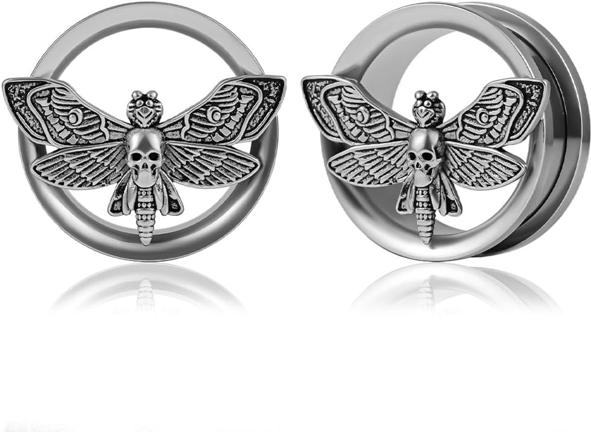 Oor Flesh Tunnel Double Flared Plug met schroefsluiting, motten, roestvrij staal, voor uitgerekte expander, oorpiercing, 8 mm tot 25 mm